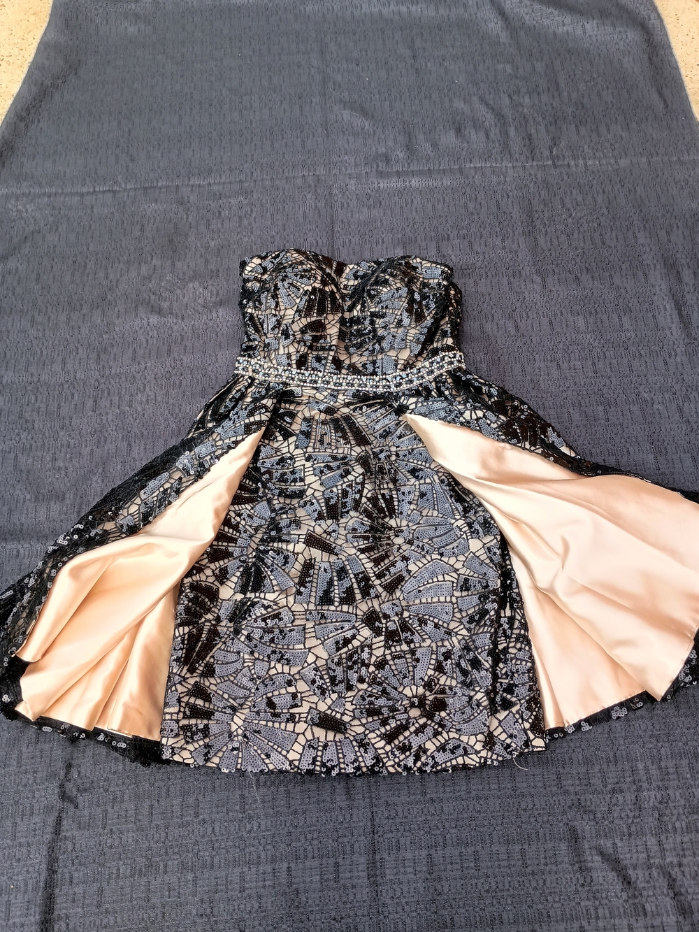 Strapless Black Sequin & Blush Satin Party Dress